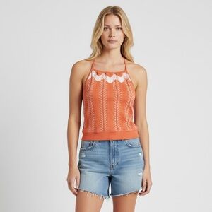 Free People x Hatch Orange White Crop Cami  M/L Tank Stretch